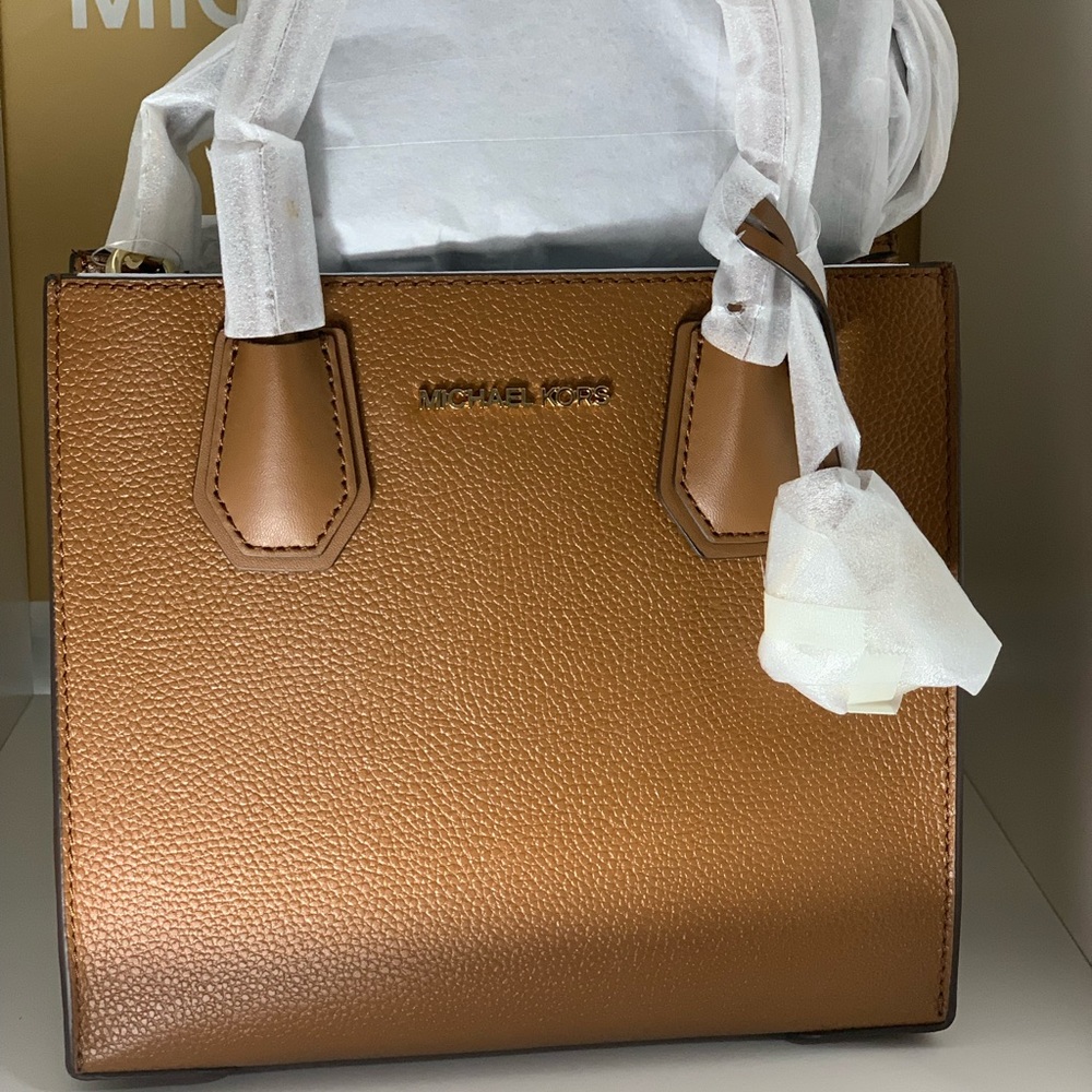 Michael Kors Mercer Medium Mk Signature PVC Leather Satchel Crossbody Bag, Purse